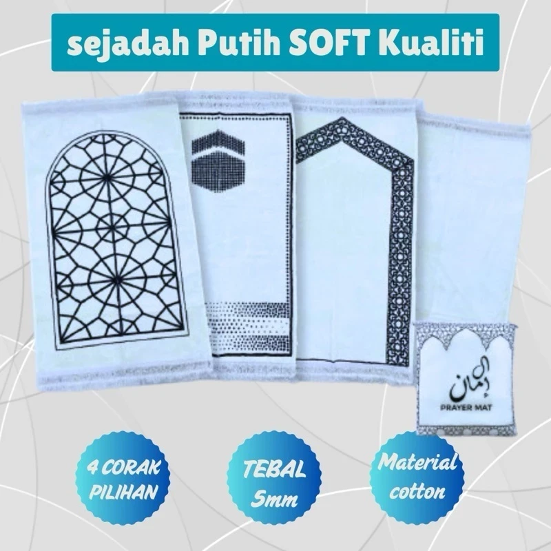 SEJADAH PUTIH GEBU SAIZ DEWASA/WHITE HIGH QUALITY PRAYER MAT READY STOCK FAST DELIVERY