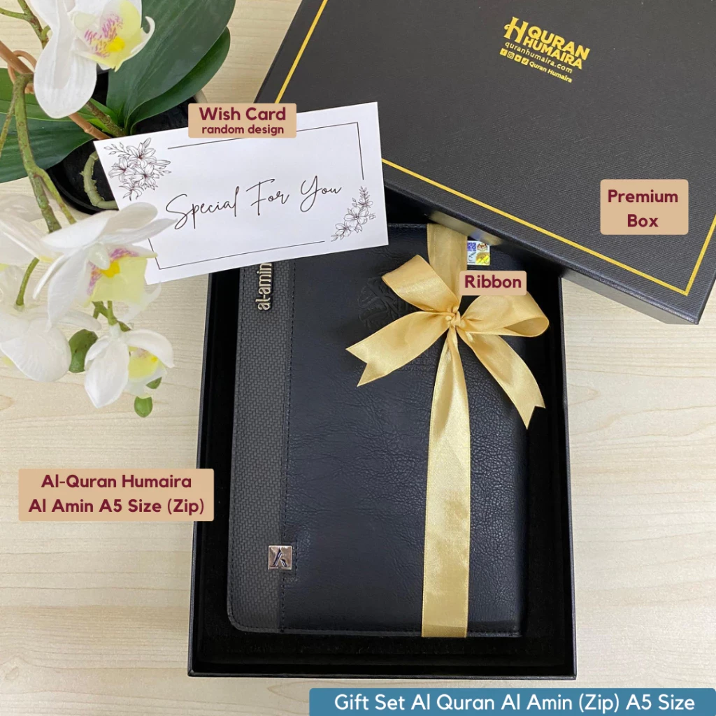 GIFT SET AL QURAN HUMAIRA AL AMIN WITH ENGRAVE NAME (EDISI KHAS UNTUK LELAKI) A5 SIZE (HANTARAN/HARI JADI/ANNIVERSARY)